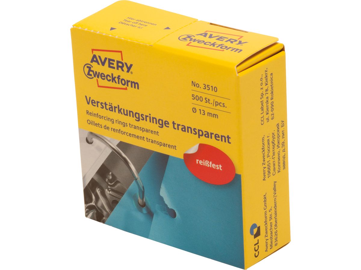 AVERY ZWECKFORM Verstärkungsringe 13mm transp. 3510 500 Stück (4004182035108)