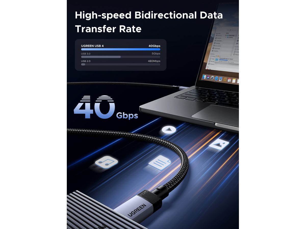 UGREEN Cable USB-C-C 5A,Max,4.0 Gen3 65175 240W,PD 3.1,40Gbps,1m (6941876261758)