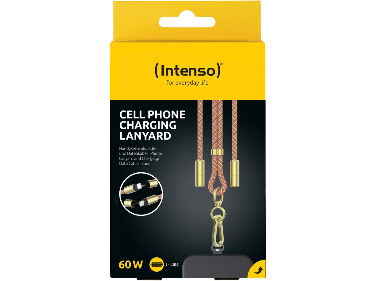 INTENSO Phone Lanyard Charg.Data Cable 7991005 2x USB-C, up to 1.65m neon mix (4034303037223)