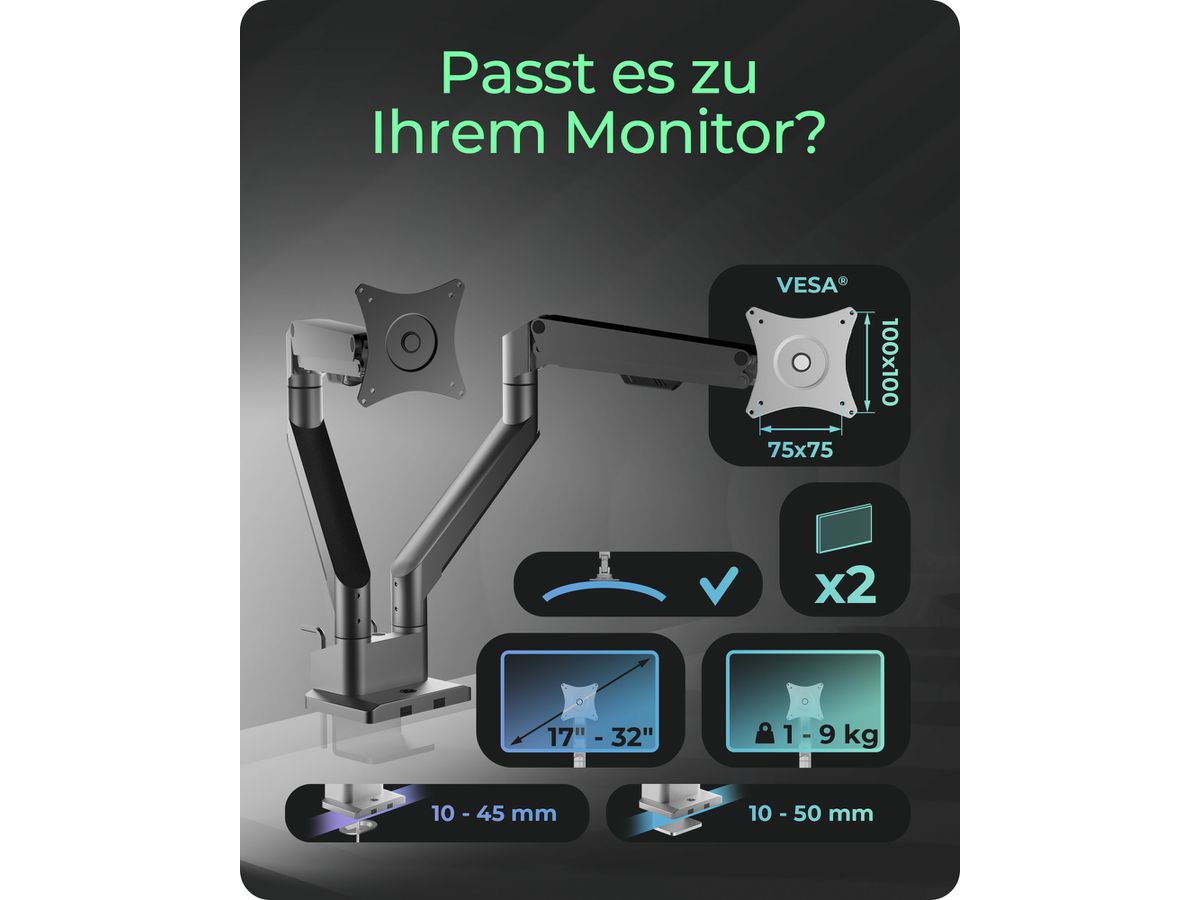 ICY BOX Dual Monitor Stand IB-MS524-T 17-32 inch 1-9kg silver grey (4250078174189)