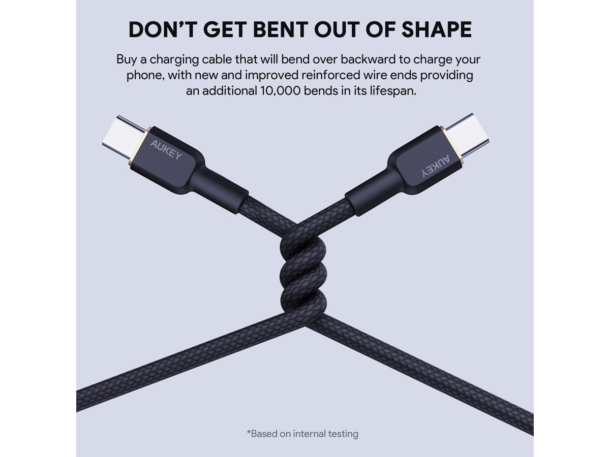 AUKEY Cable USB-C-to-C KevlarCore CB-NCC1 BK Nylon Braided,1.0m,60W, Bl. (0689323785360)