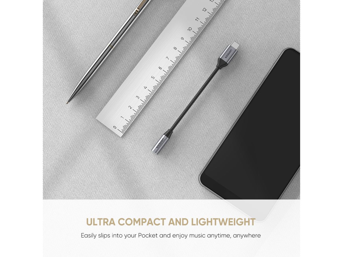 UGREEN USB-C to 3.5mm headphone 30632 jack adapter 10cm, Grey (6957303836321)