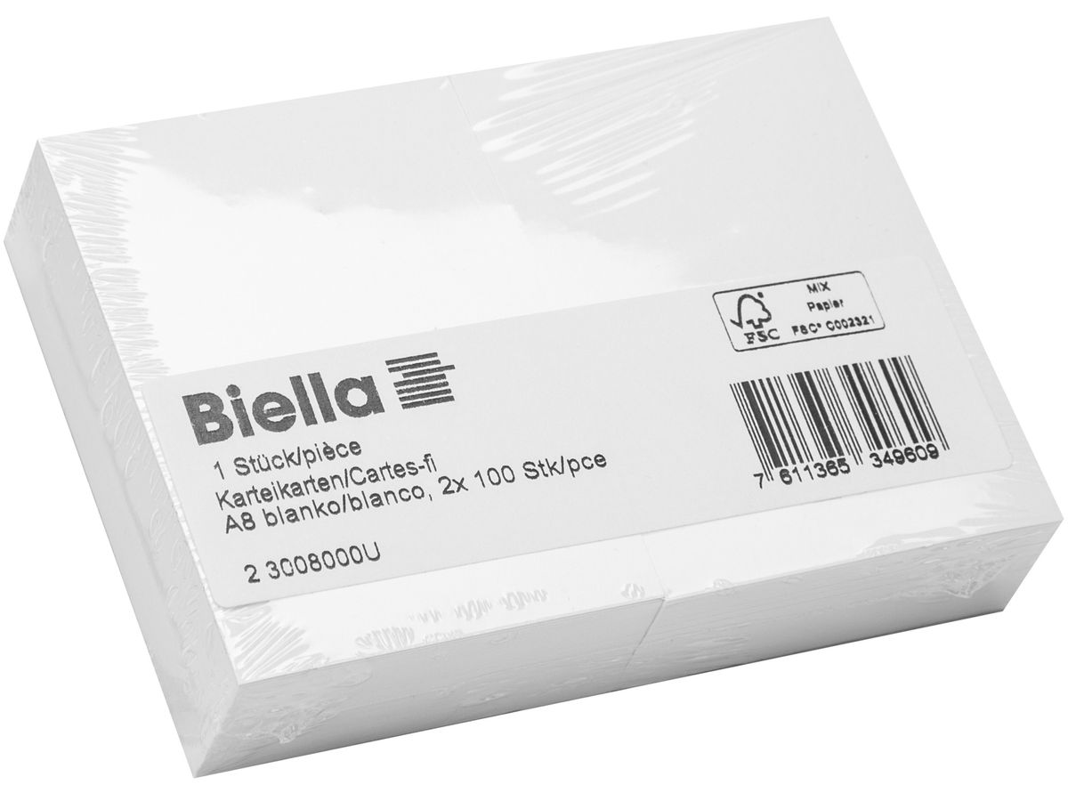 BIELLA Karteikarten blanko A8 23008000U weiss 200 Stück (7611365349609)