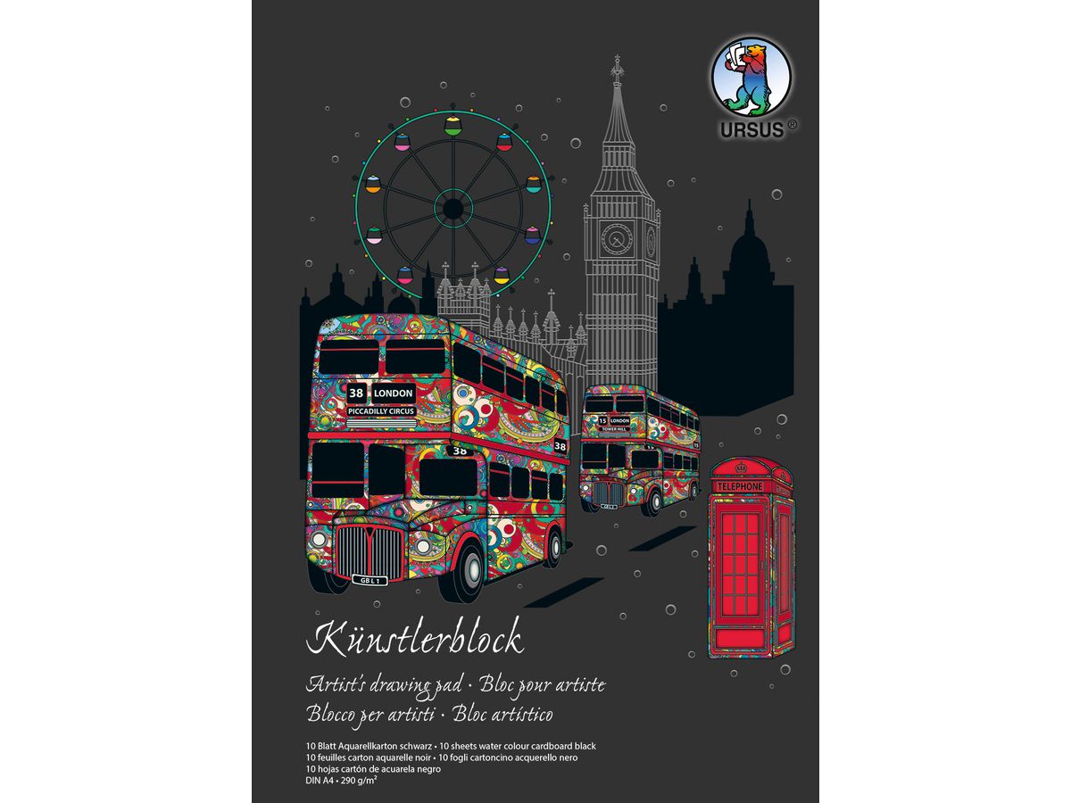 URSUS Artist blocco, aquarelle A4 16244690SE 290g, nero 10 fogli (4008525216049)