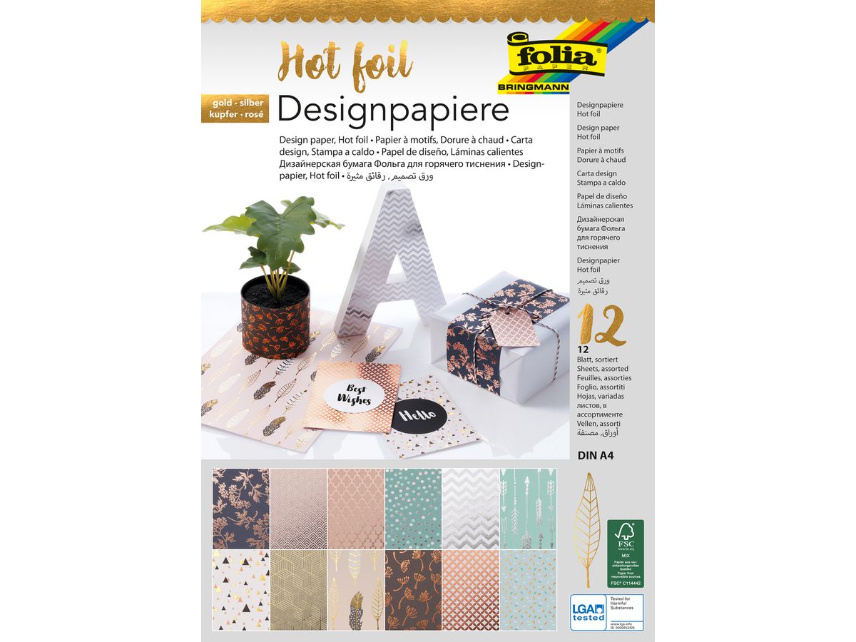 FOLIA Papier à motifs 11549 Dorure à chaud, 12 flls. ass. (4001868077735)