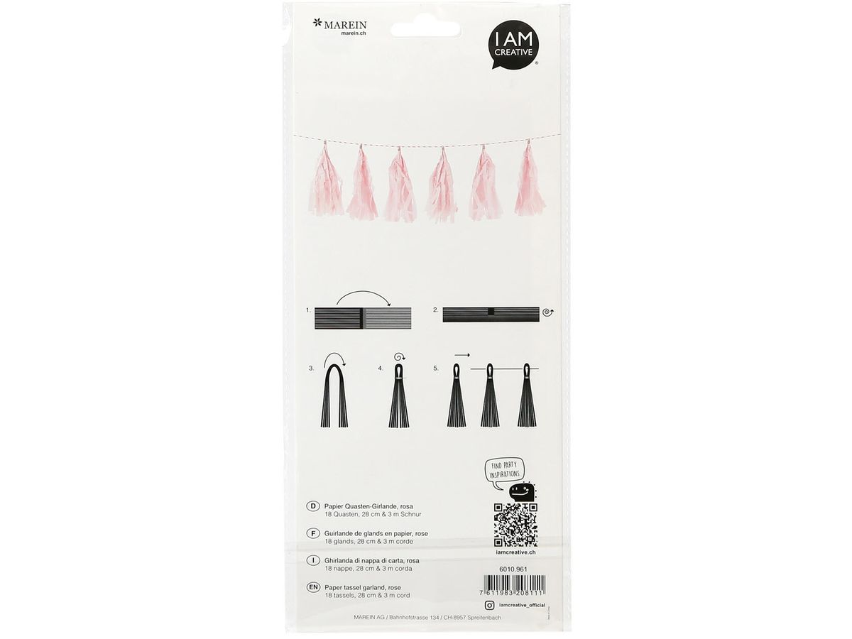 I AM CREATIVE Papier Quasten-Girlande, rosa 6010.961 (7611983208111)