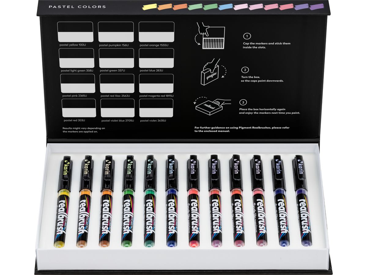 KARIN Real Brush Pen 0.4mm 33C7 Pigment, Pastel Colors (5904446031626)