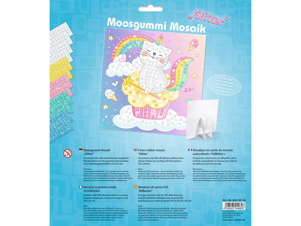 URSUS Mosaico gomma crepla 8420018 Scintillante Kittycorn 25x25cm (4008525244608)