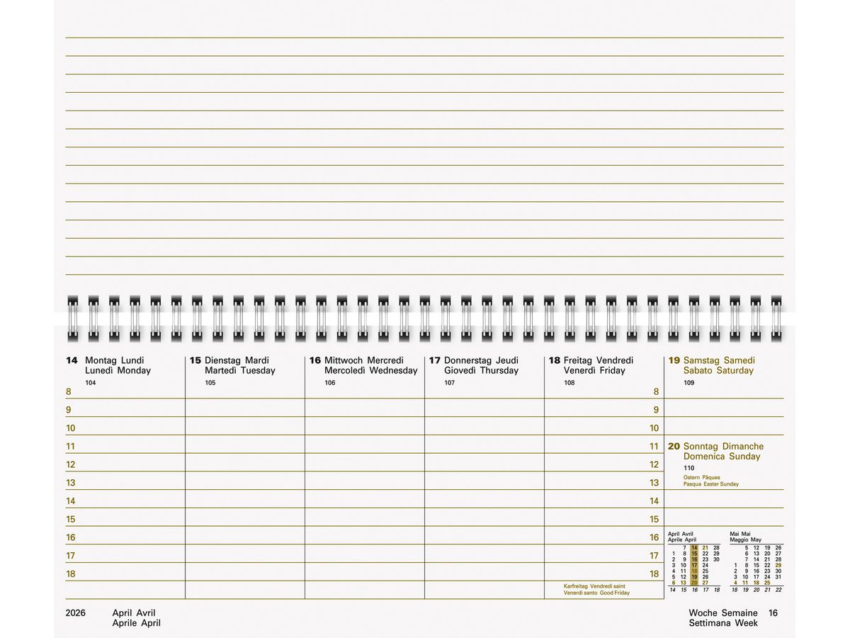 BRUNNEN Querterminkalender Aufs. 2026 1087060906 1W/2S schwarz ML 28x12cm (4061947145106)
