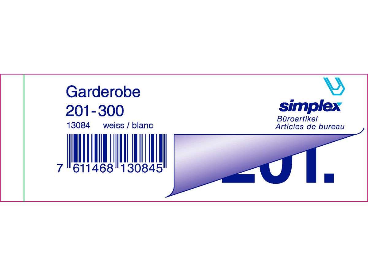 SIMPLEX Garderobenblock Nr. 201-300 13084 weiss 100 Blatt (7611468130845)
