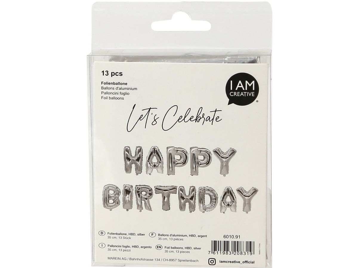 I AM CREATIVE Folienballon,Birthday 35cm 6010.91 silber (7611983208319)
