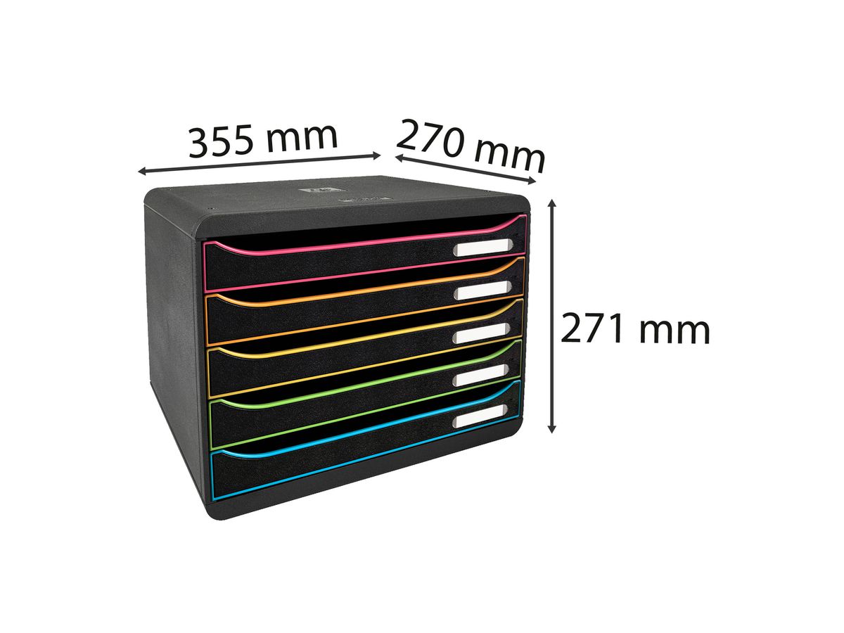 EXACOMPTA Cassettiera Big-Box Plus 308914D nero/arlecchino, 5 cassetti (9002493430136)