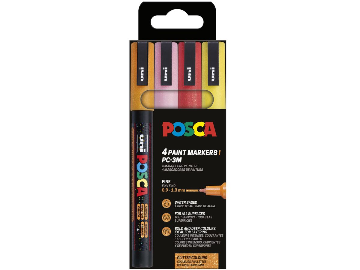 POSCA Marker 0.9-1.3mm PC-3ML 4P SE Warm Sparkling 4 colori (3701614901345)