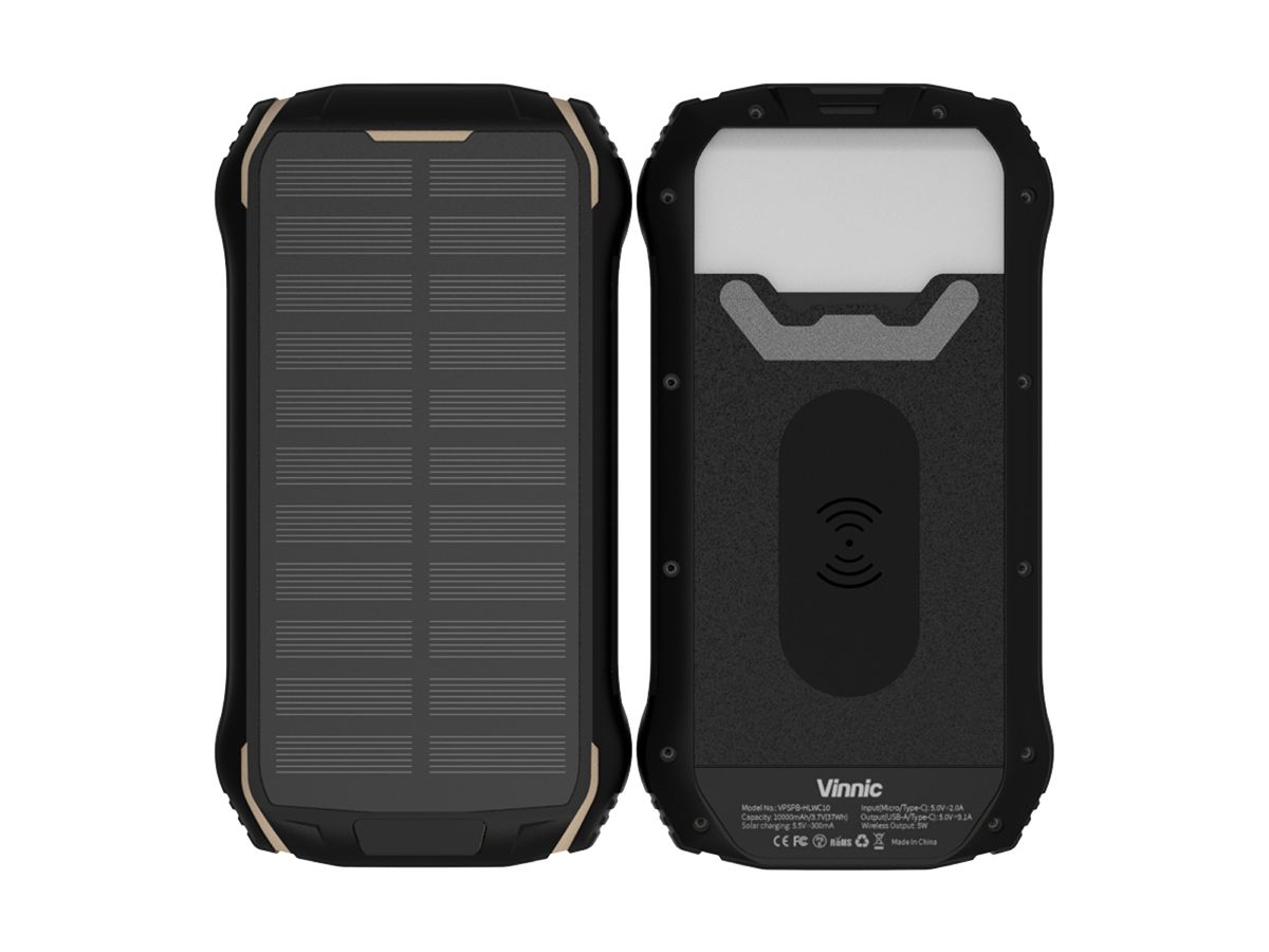 VINNIC Solar Powerbank 10'000 mAh VPSPB-HLWC10 w/LED Panel,Wireless Charg. (4898338016789)