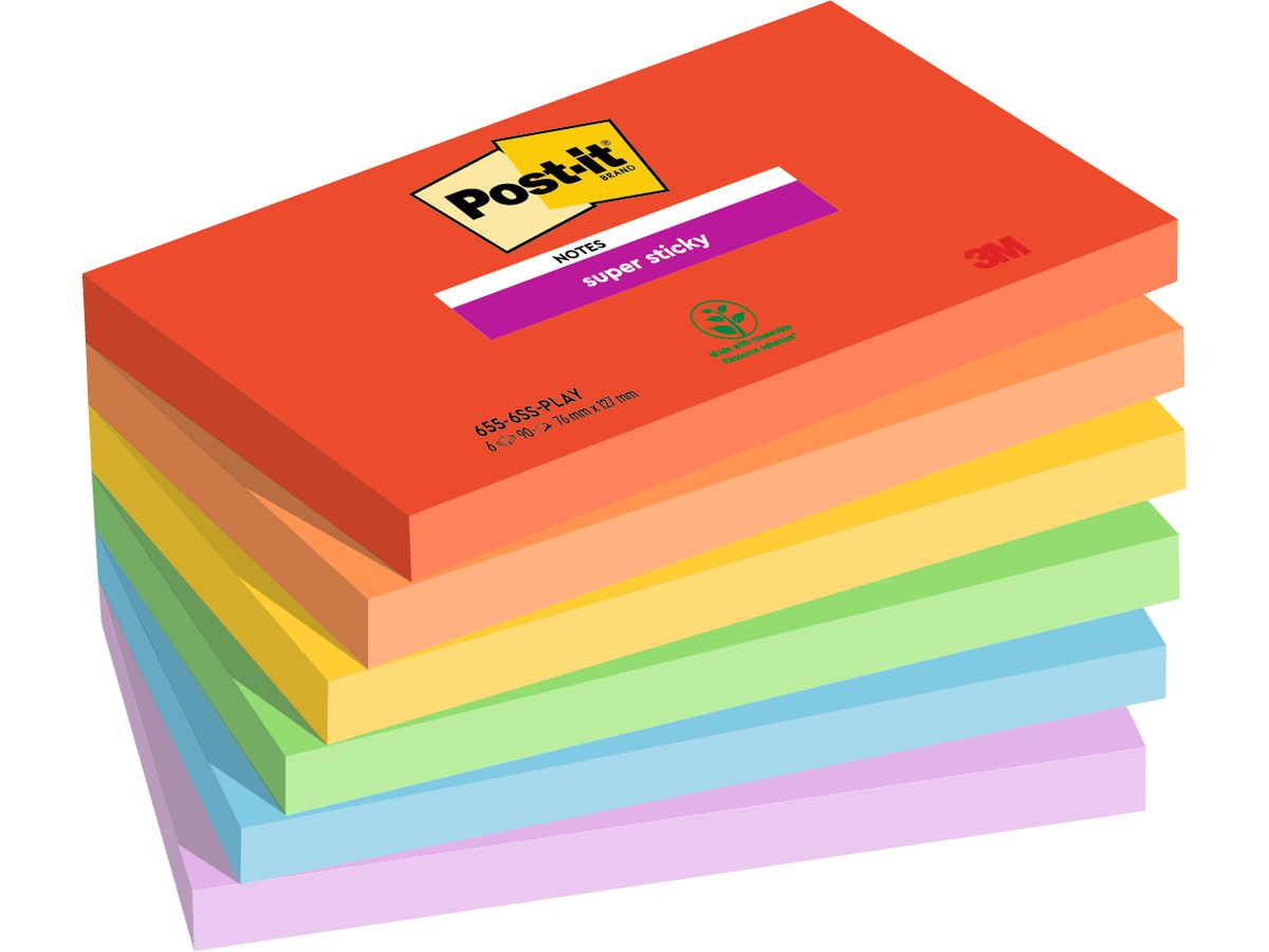 POST-IT Super Sticky Notes 127x76mm 655-6SS-PLAY PLAYFUL Collection 6x90 Feui. (4054596924468)