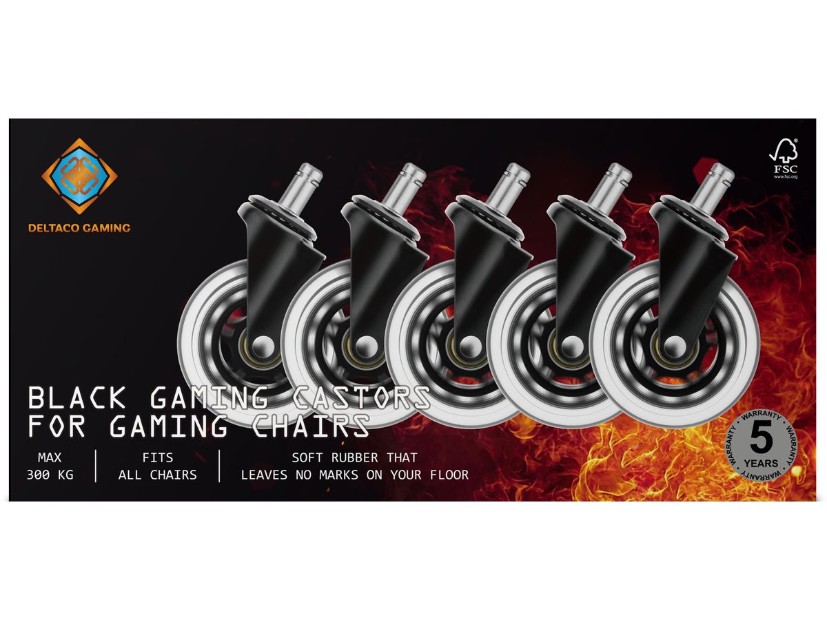 DELTACO Casters, Wheels, 5-pack GAM-157 Dark Line (7333048059987)