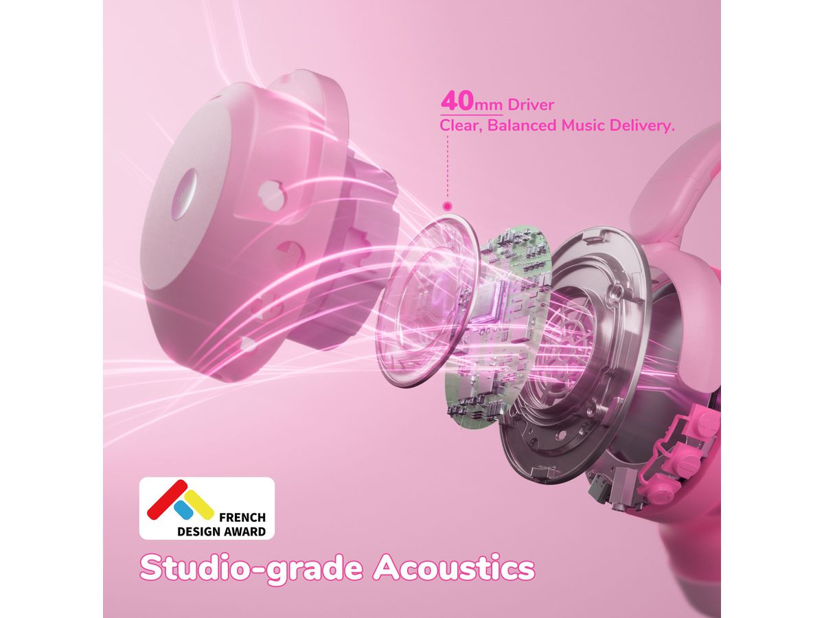 ICLEVER Active Noise Cancel Headphones C02-2102N-02 BTH20, BT, 60h, pink (6934911712131)