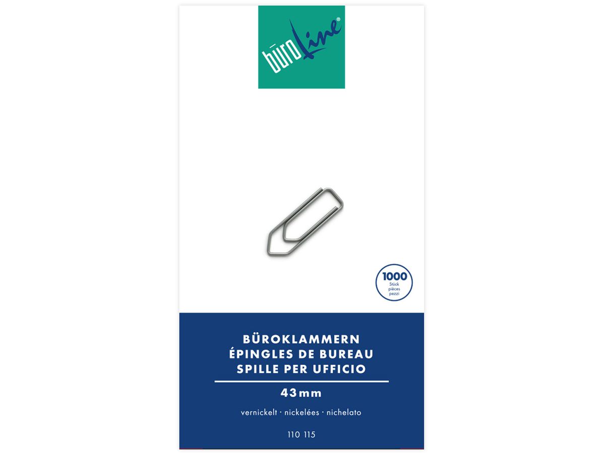 BÜROLINE Büroklammern Gr.5 110115 vernickelt, 43mm 1000 Stück (7612532008435)