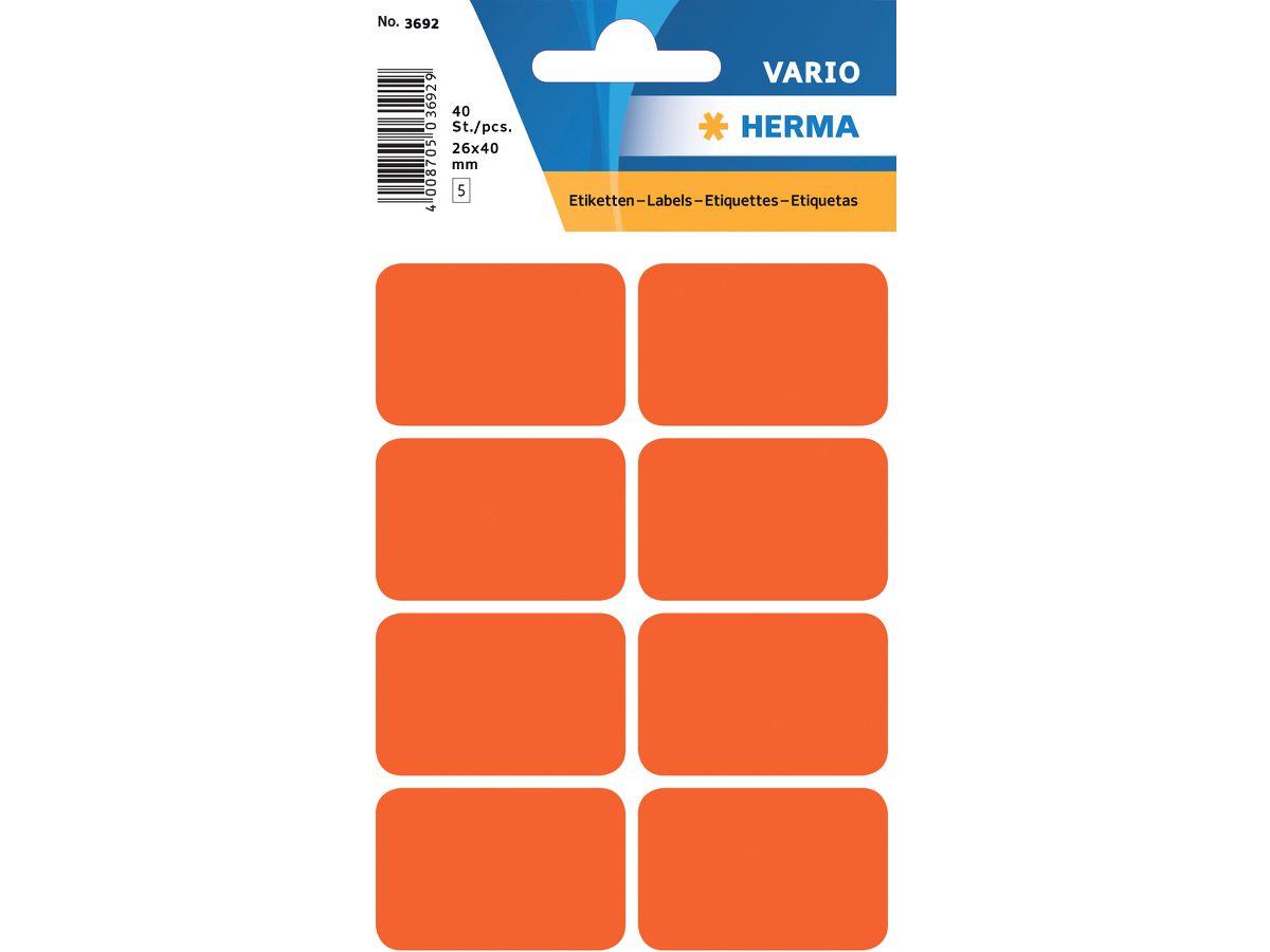 HERMA Etichette Vario 25×40mm 3692 rosso 40 pezzi (4008705036924)