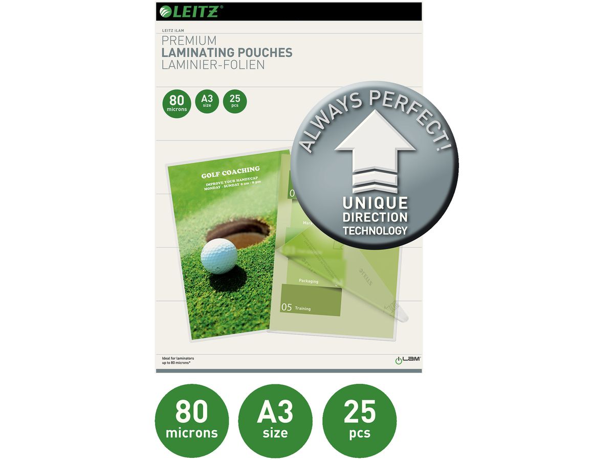 LEITZ Pelicole per laminazione A3 74860000 lucido, 80my 25 pezzi (4002432397709)