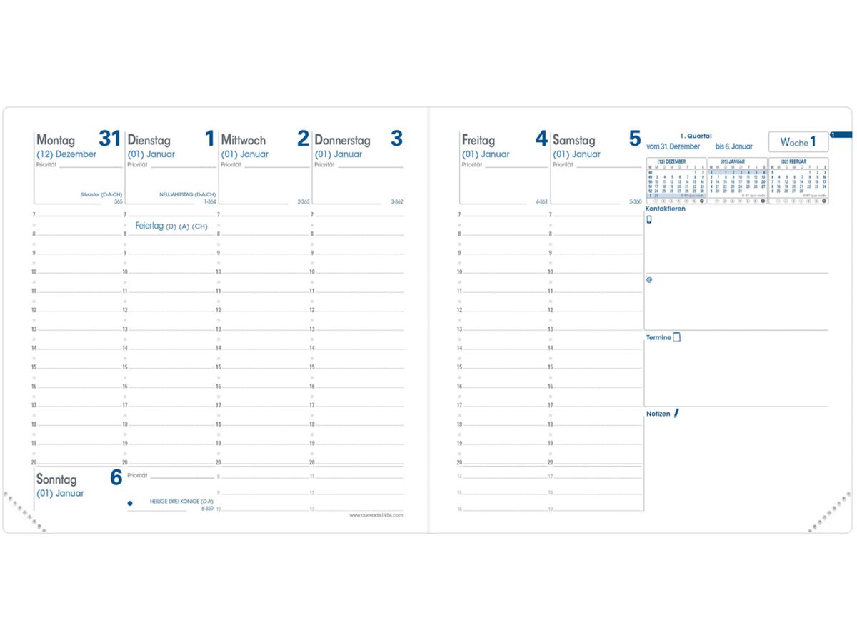 QUO-VADIS Agenda Club Executif 2026 014078Q 1W/2S rot DE 16x16cm (3371010122202)