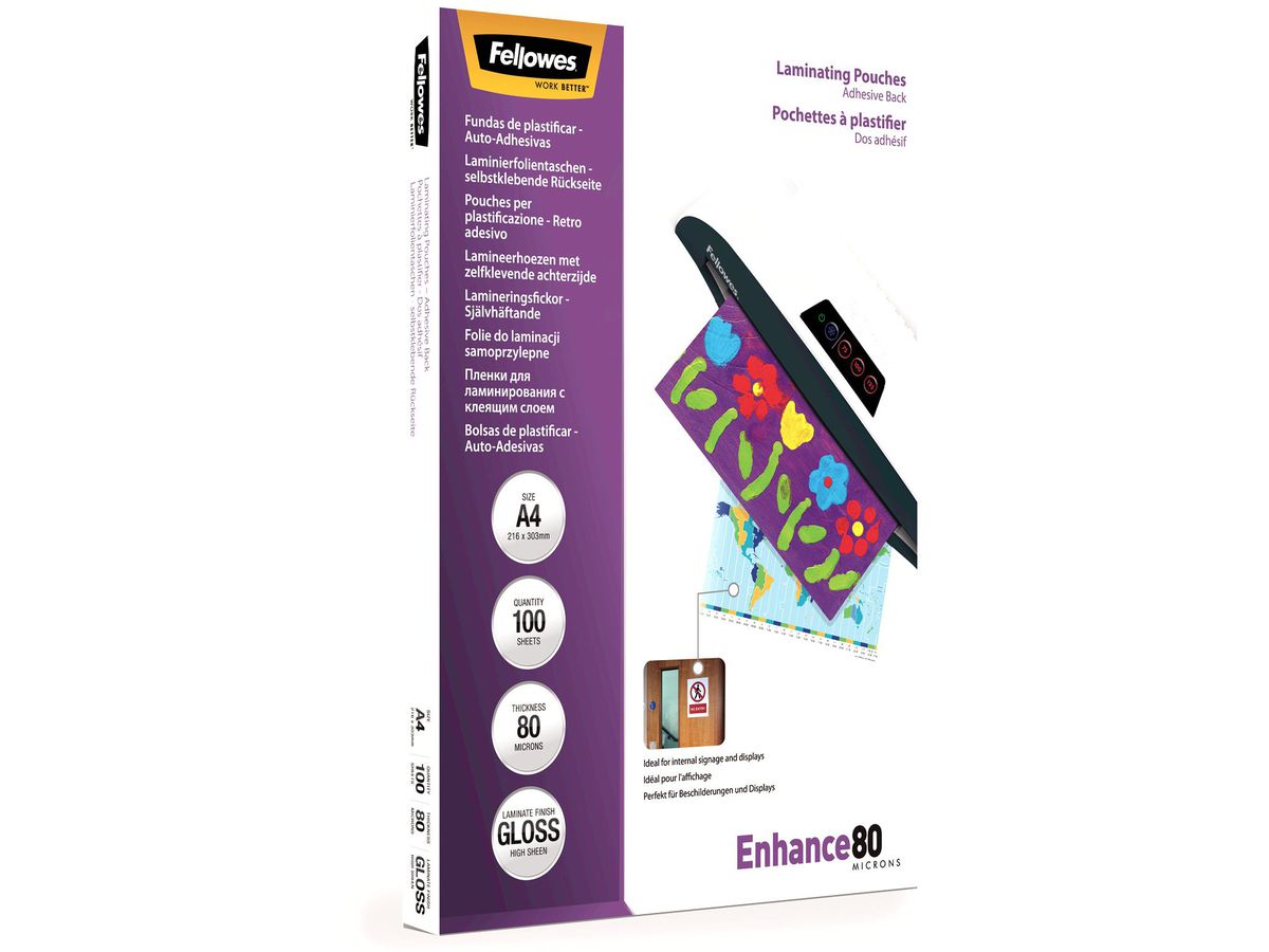 FELLOWES Laminiertasche A4 5302202 glanz, 80my selbstkl. 100 Stk (0077511530227)