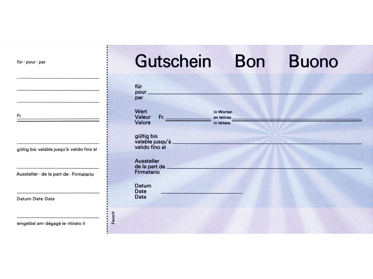 FAVORIT Geschenk-Gutscheine D/F/I 2059blau blau,20.5x10.5cm,Block à 25Bl. (7612149005117)