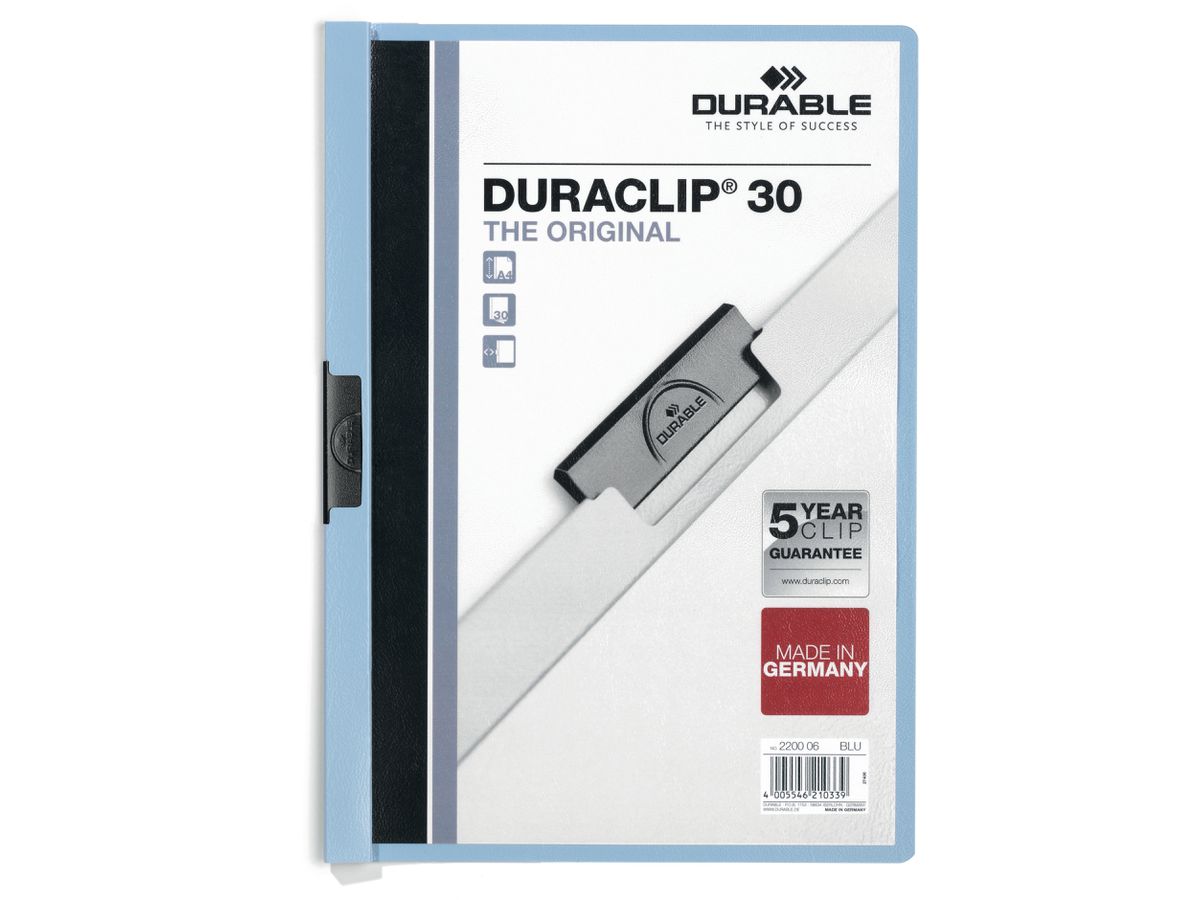 DURABLE Cartella con clip DURACLIP 30 220006 per 30 fogli A4 blu (4005546210339)