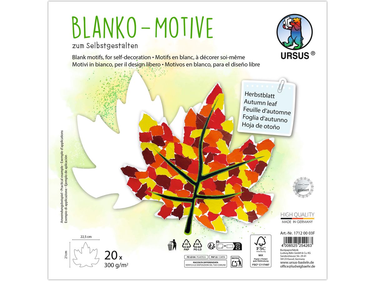 URSUS Motifs en blanc 23x23cm 17120003F Feuille d'automne 20 feuilles (4008525254263)