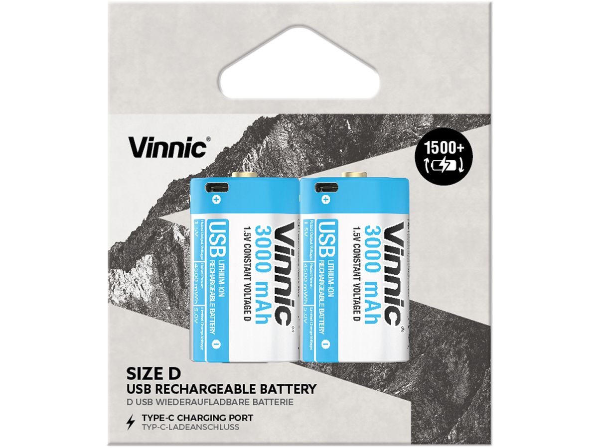 VINNIC USB Rech. Batt. D Type-C VPRB-UCD-2PC 3000mAh,Case,2pcs. (4898338024760)