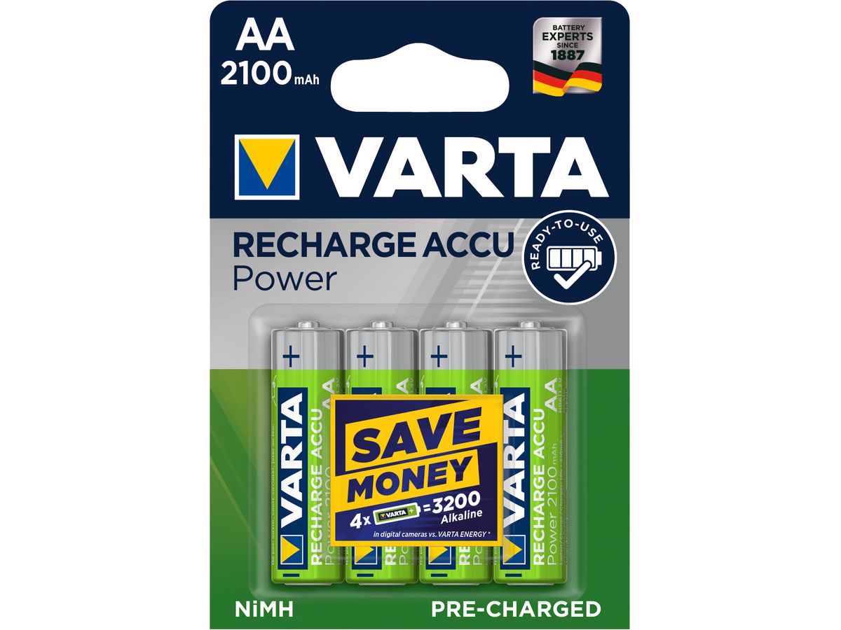 VARTA Batterie Akku 56706101404 AA/HR06, 2100 mAh, 4 Stück (4008496550692)