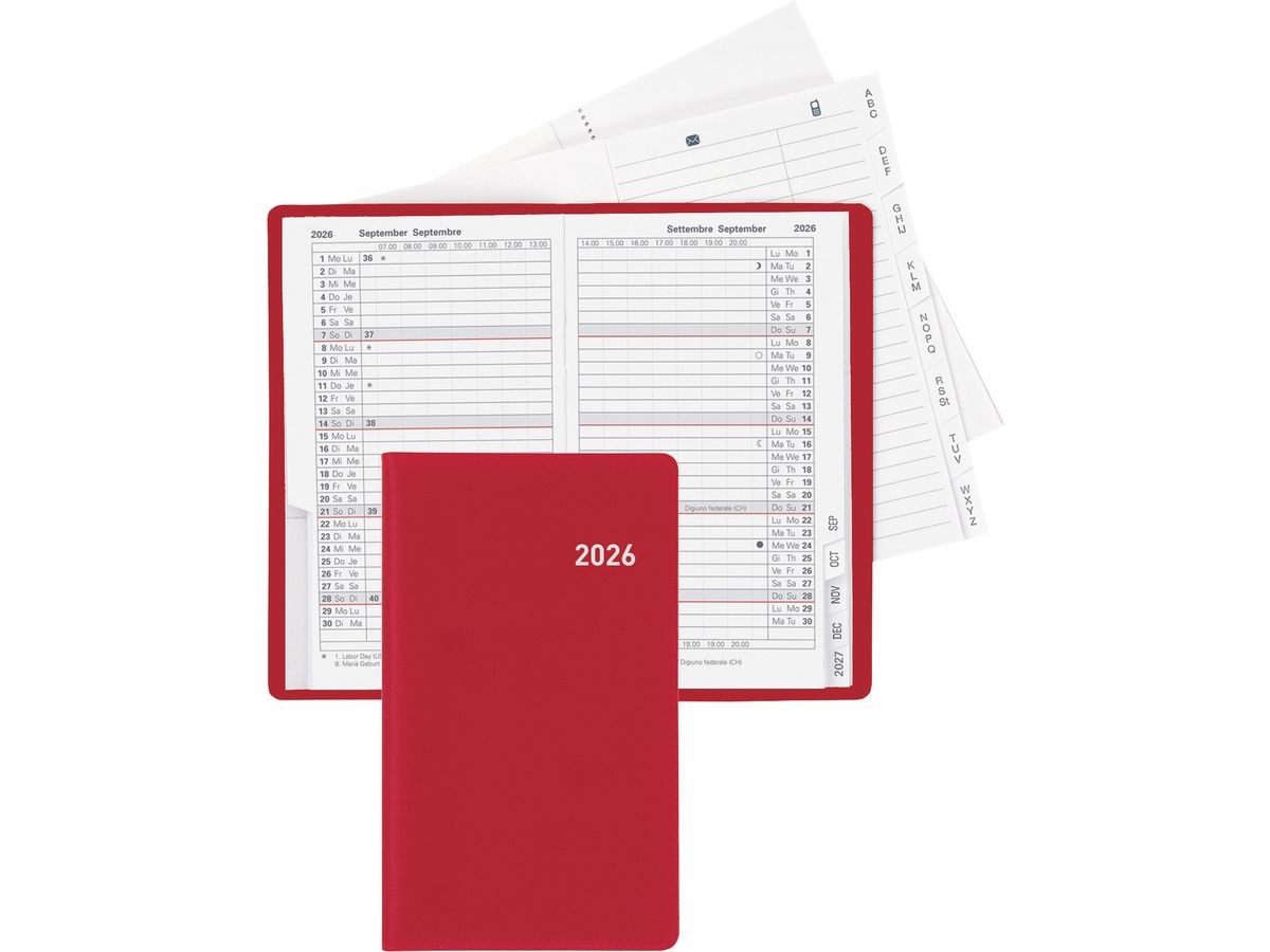 BIELLA Planer Paris 2026 851512470026U 1M/2S weinrot ML 7.5x12.6cm (7611365526598)