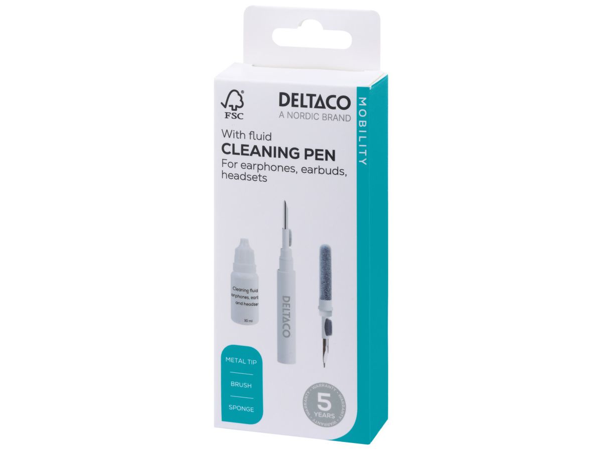 DELTACO Earphone cleaning pen CLP-100 metal tip,brush,sponge,liquid (7333048060334)