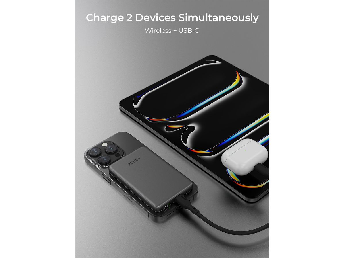 AUKEY MagFusion Slim 5000mAh PB-MS07 BG Powerbank Qi2 Wireless,Black (0689323790548)