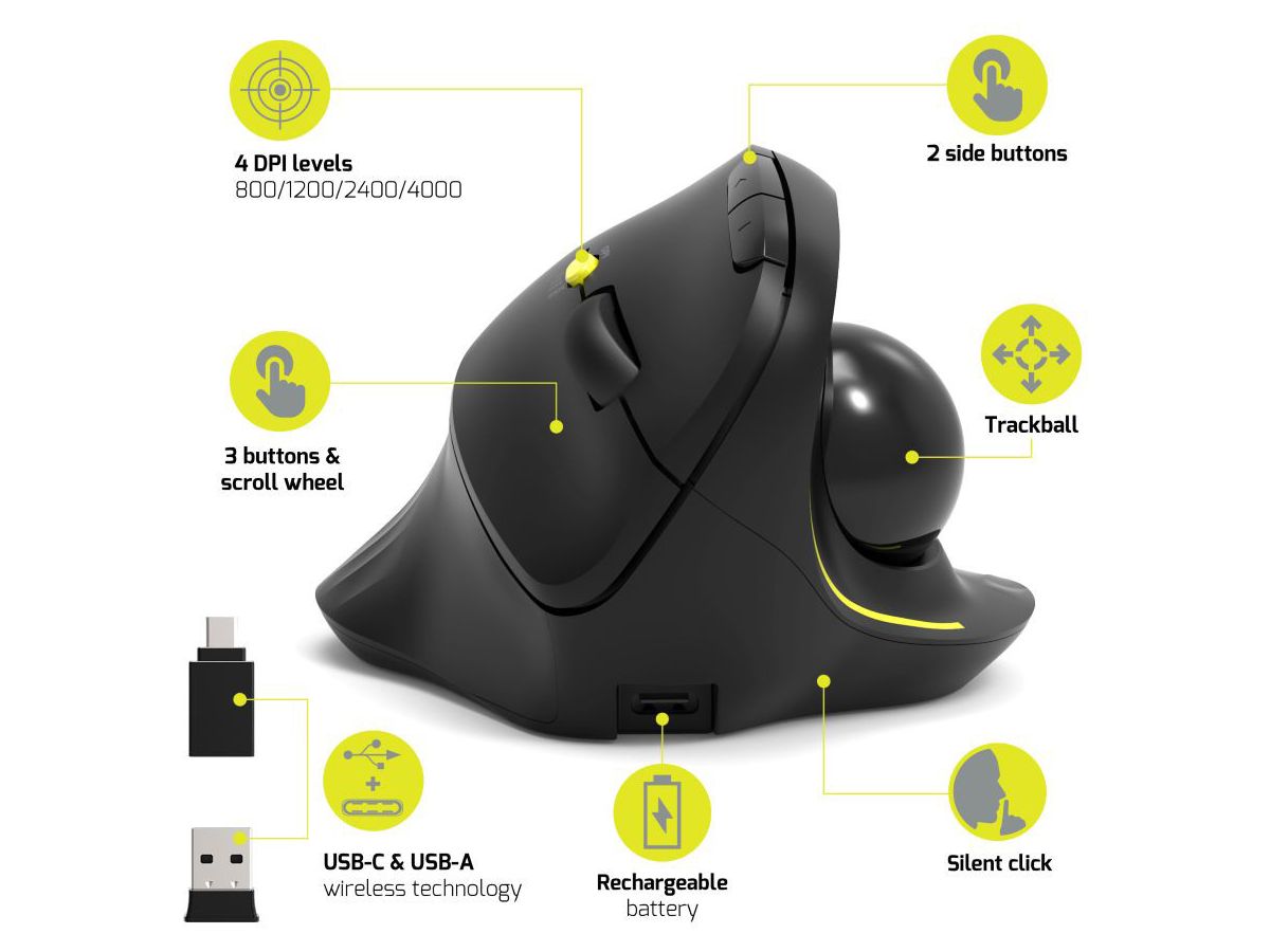 PORT Trackball Mouse Ergonomic 900719 Bluetooth & Wireless (3567049007195)