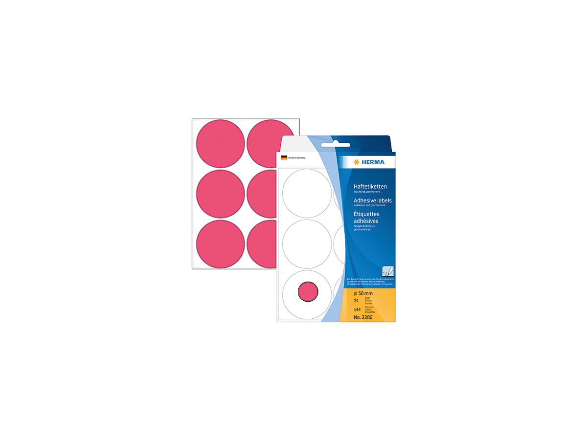 HERMA Etiquettes ronde 50mm 2286 rouge 144 pcs. (4008705022866)