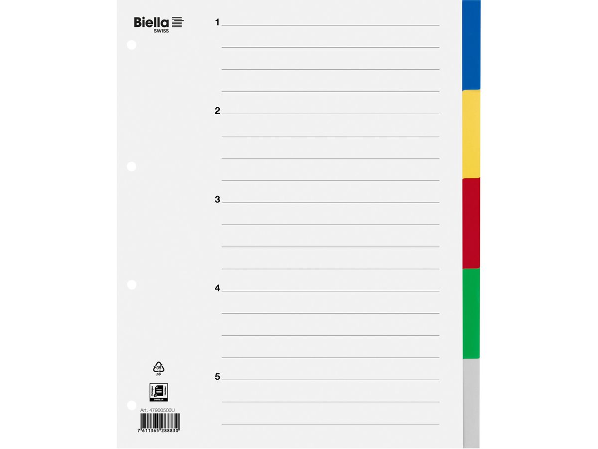 BIELLA Register PP A4+ 47900500U farbig 5-teilig (7611365288830)