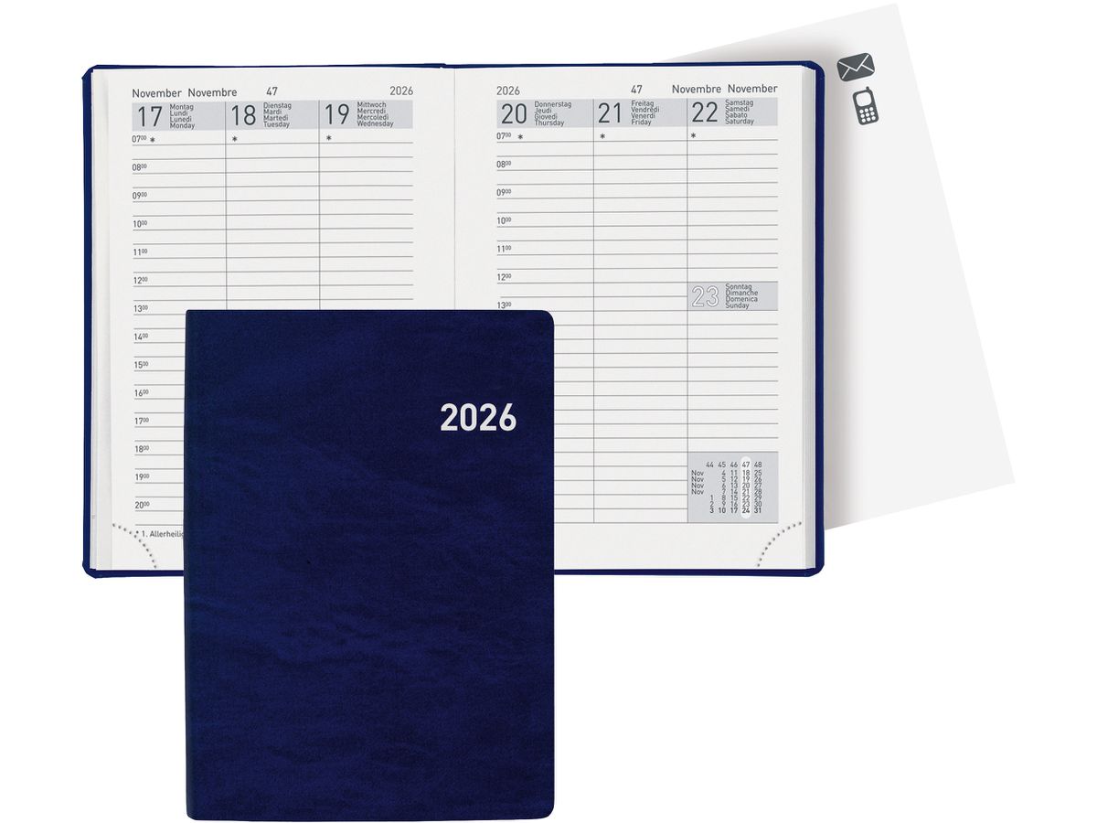 BIELLA Taschenagenda Rex 2026 825301050026U 1W/2S blau ML 10.1x14.2cm (7611365525409)