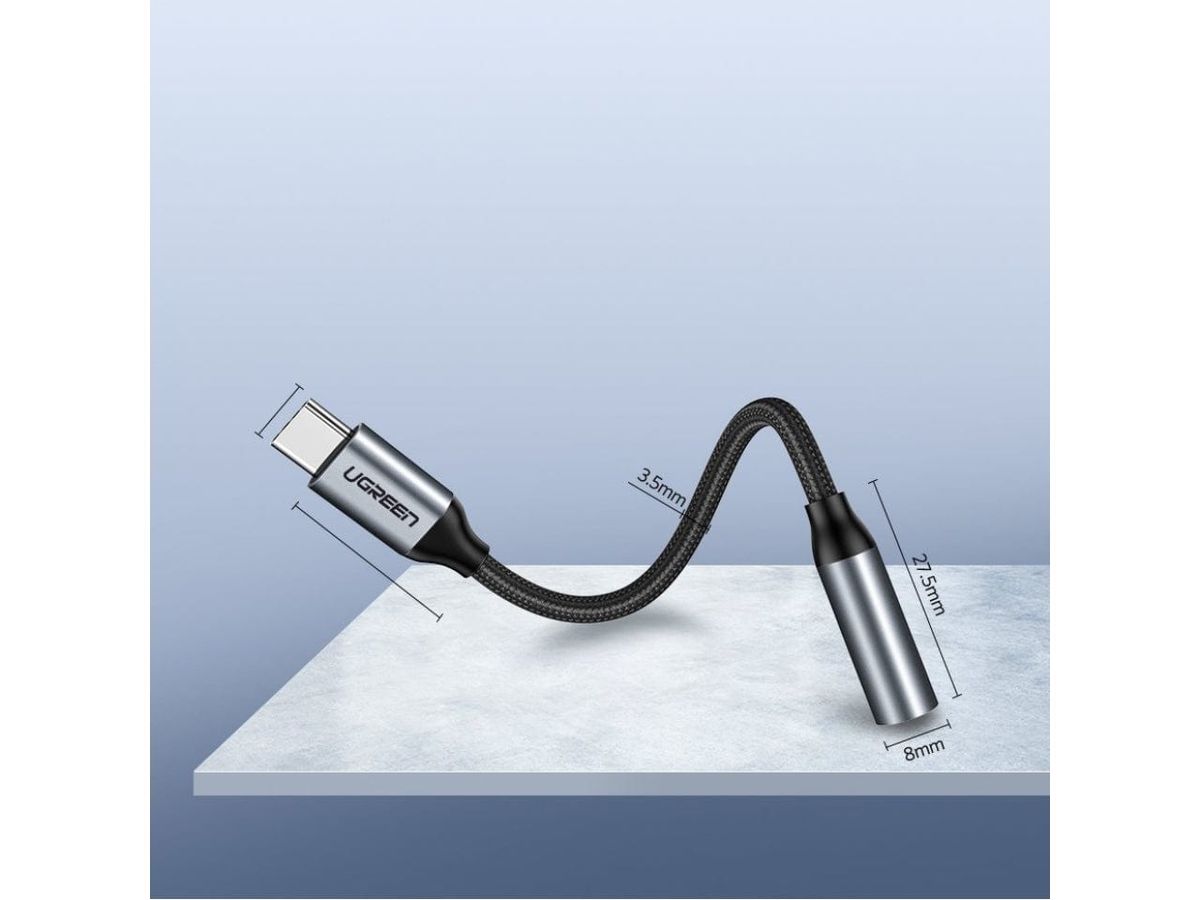 UGREEN USB-C to 3.5mm headphone 30632 jack adapter 10cm, Grey (6957303836321)