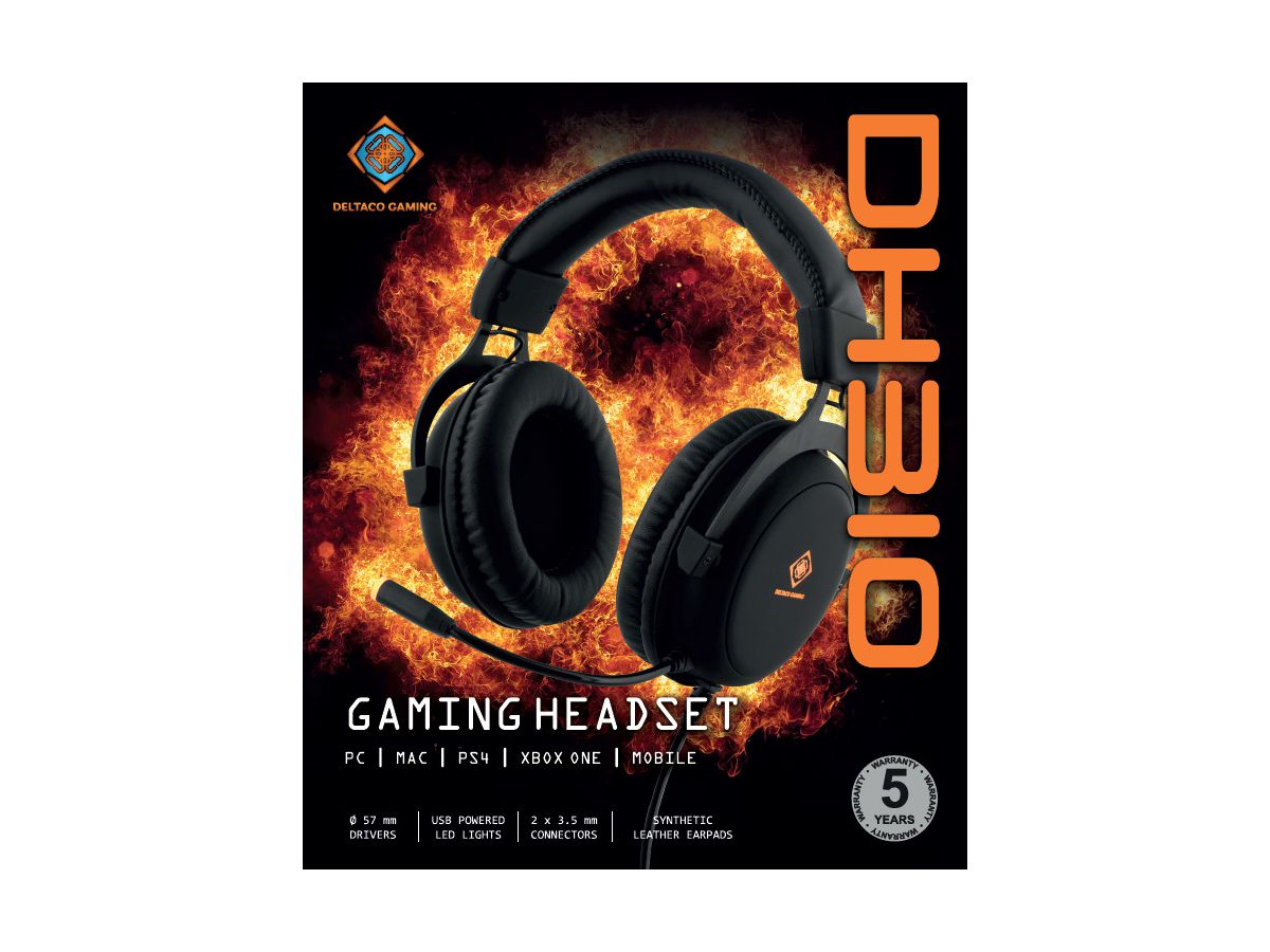 DELTACO Stereo Gaming Headset DH310 GAM-030 with LED, black (7333048031341)
