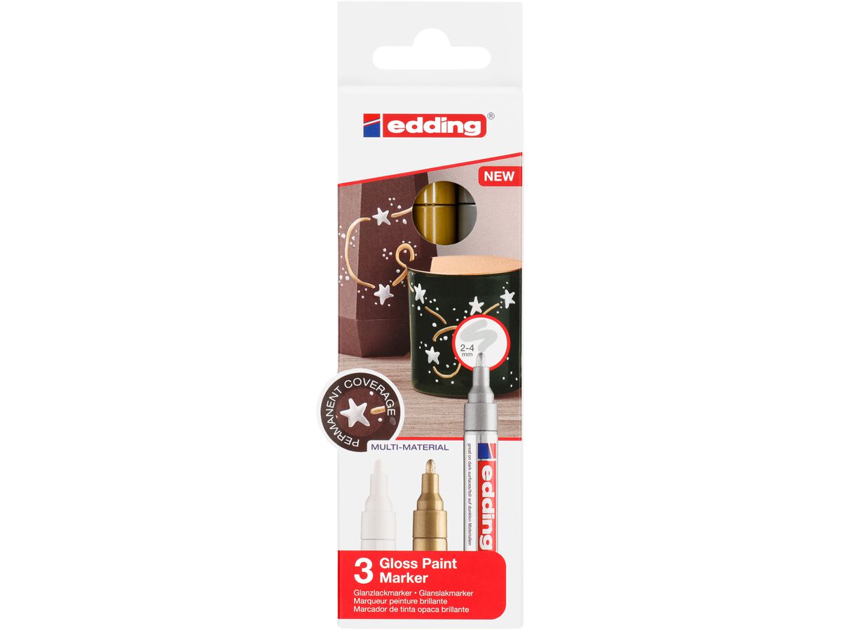 EDDING Paintmarker 750 2-4mm 750-E3-met gold/silver/white 3 Stück (4057305021007)