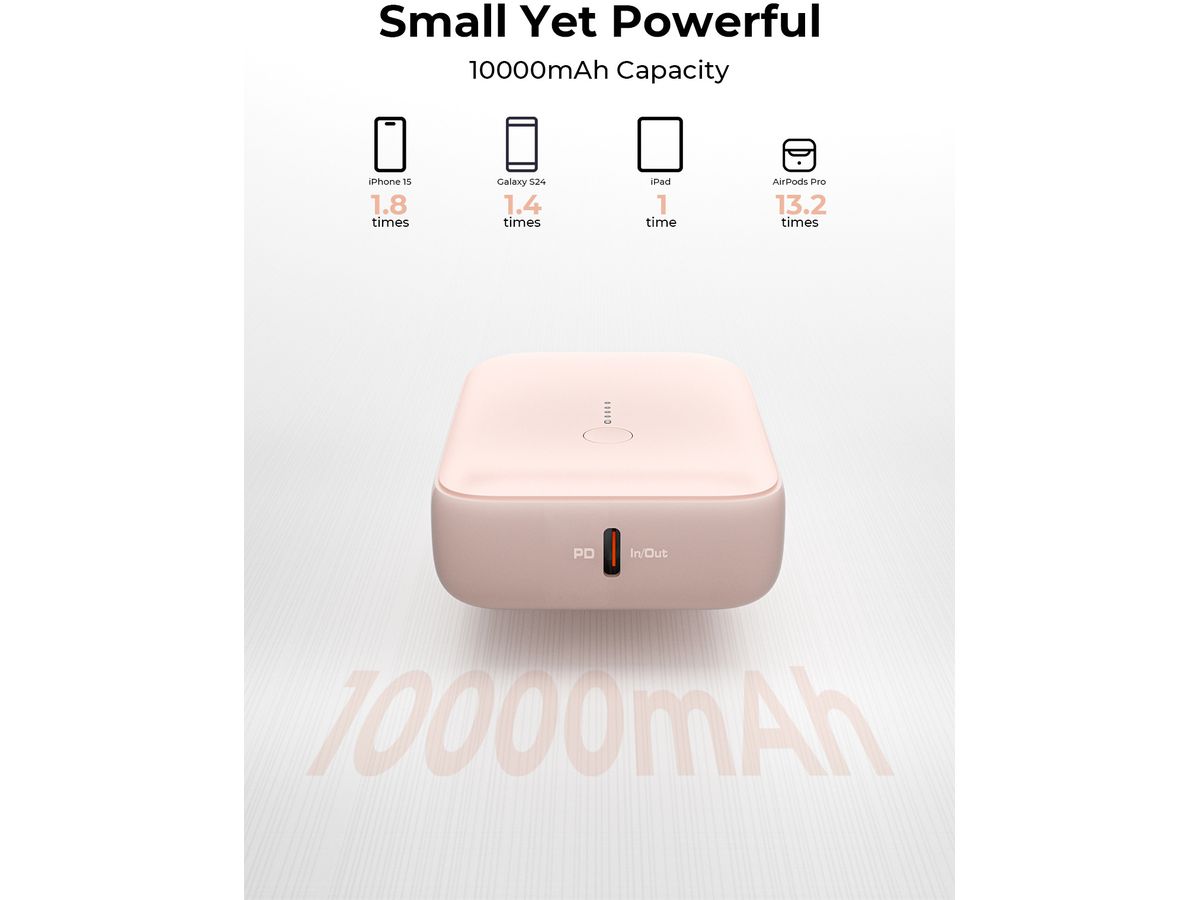 AUKEY Spark Mini 10000, 20W, PD,QC PB-Y55 PI Powerbank,Pink,USB-C,USB-A (0689323789290)