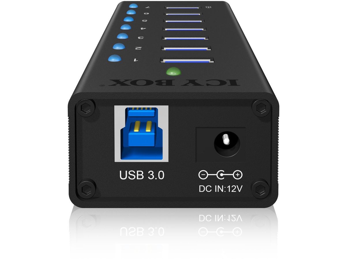 ICY BOX 7 Port Hub USB 3.0 IB-AC618 robust alluminium black (4250078160182)