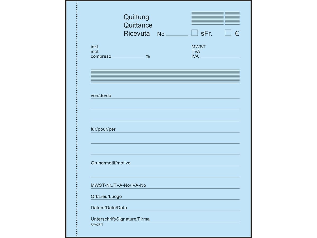 FAVORIT Quittungen D/F/I A6 8096OK blau/weiss 50x2 Blatt (7612149043898)
