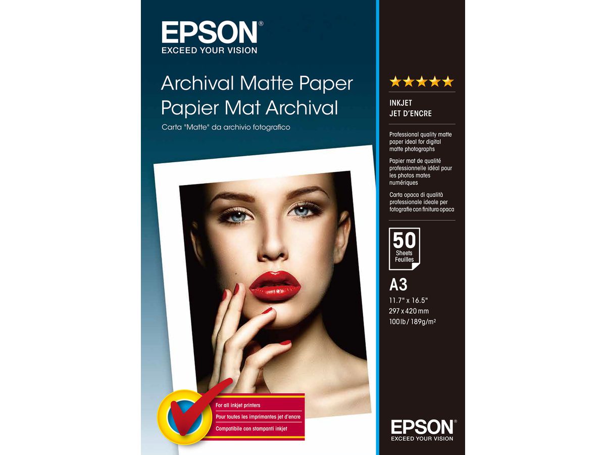 EPSON Archival Matt Paper A3 S041344 InkJet 189g 50 fogli (0010343830097)