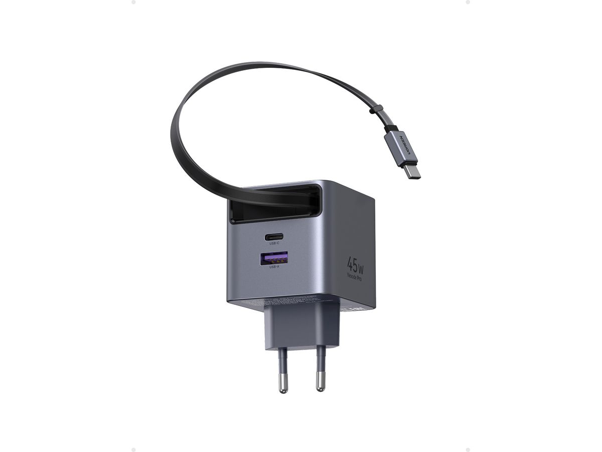 UGREEN Fast Charger 2-Port 45W GaN 65822 Retractable Cable (6941876268221)