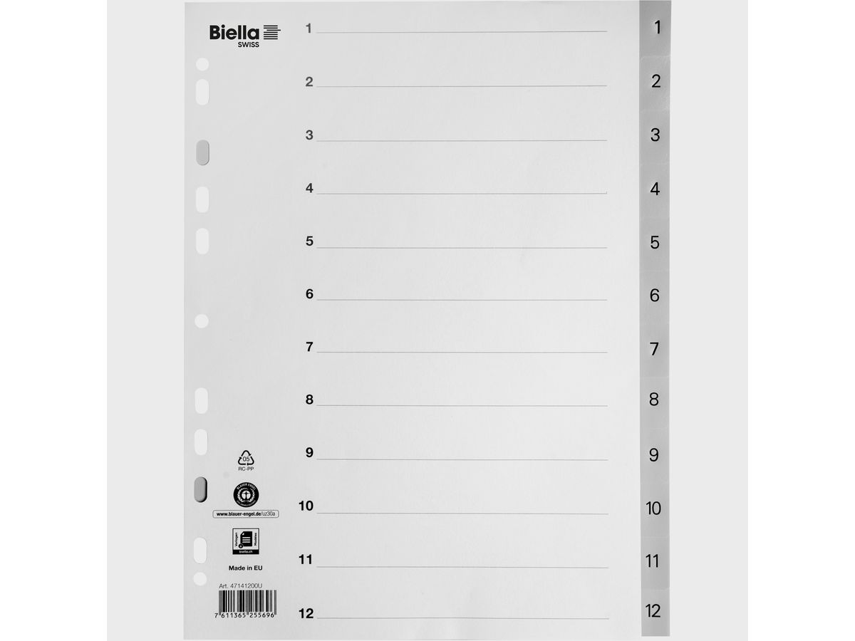 BIELLA Register PP A4 47141200U grau 1-12 (7611365255696)