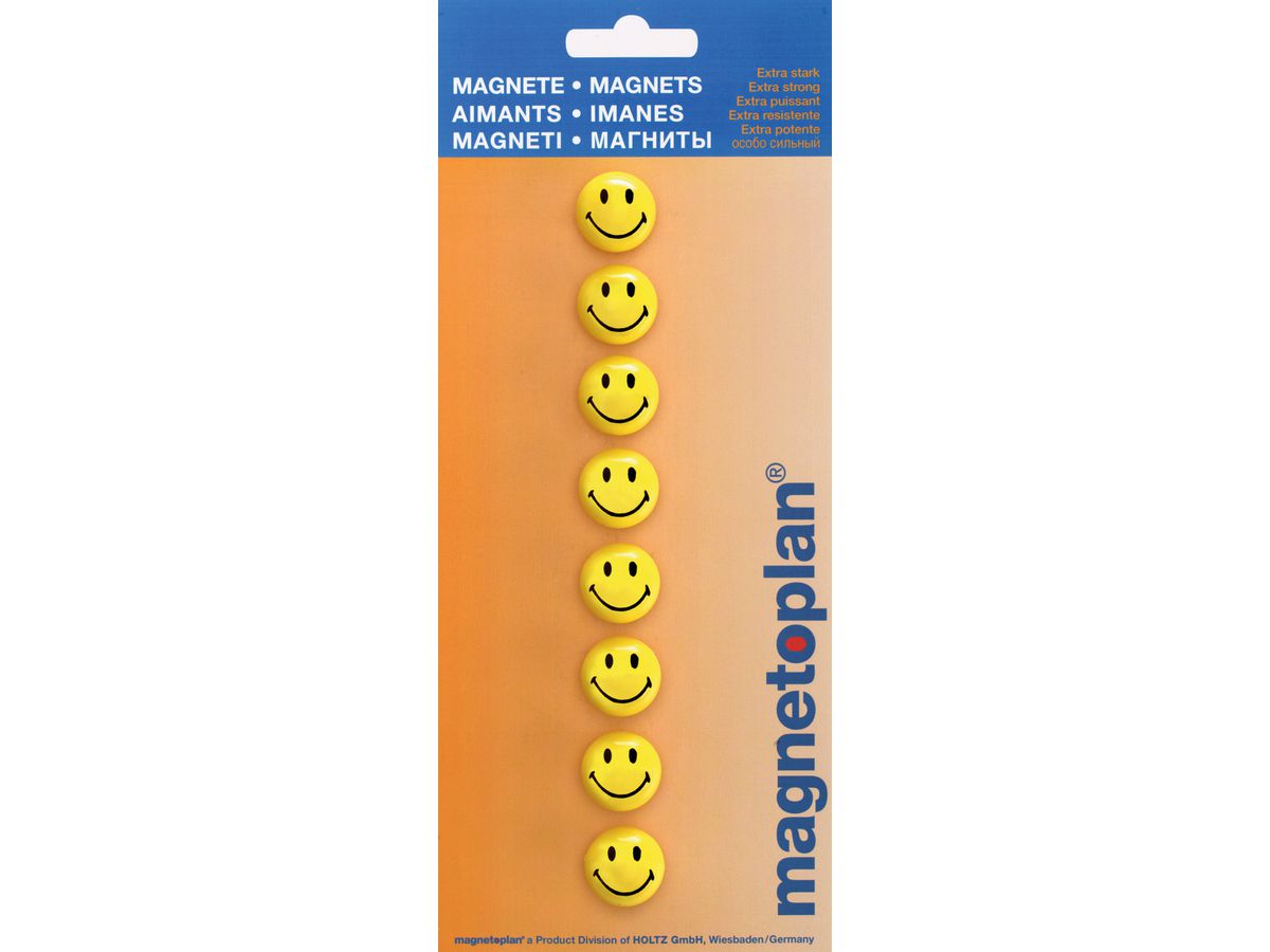 MAGNETOPLAN Smiley Magnete gelb-schwarz 16671 klein 20mm 8 Stk. (4013695028446)