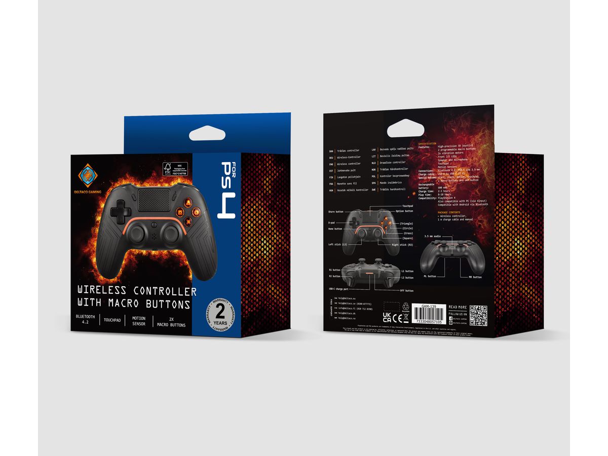 DELTACO Wireless Controller PS4 GAM-139 Black (7333048057105)