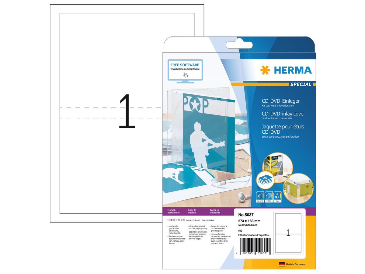 HERMA DVD-Einleger 273x183m 5037 25 Stück (4008705050371)
